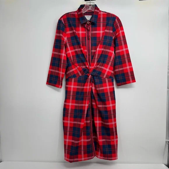 Gretchen Scott Designs Red and Blue Plaid Long Sleeve Dress - Picture 6 of 16